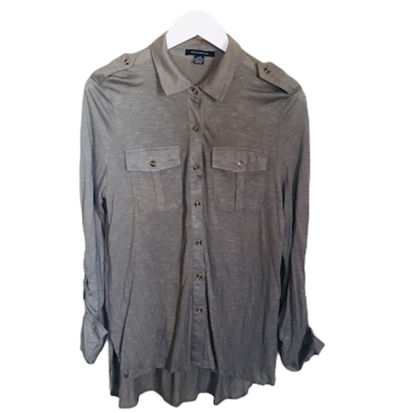 REVAMPED Utility Button Down Shirt With Long Sleeves Olive/Camo Green Size Large - Picture 4 of 9